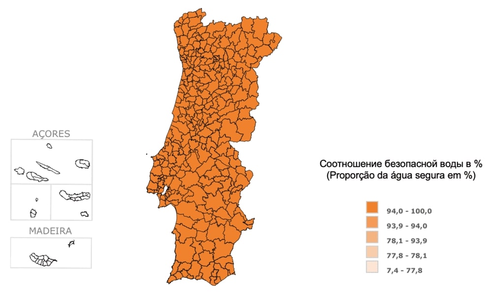Изображение 3. Качество воды для потребления человеком по регионам Португалии на 2019 г. 