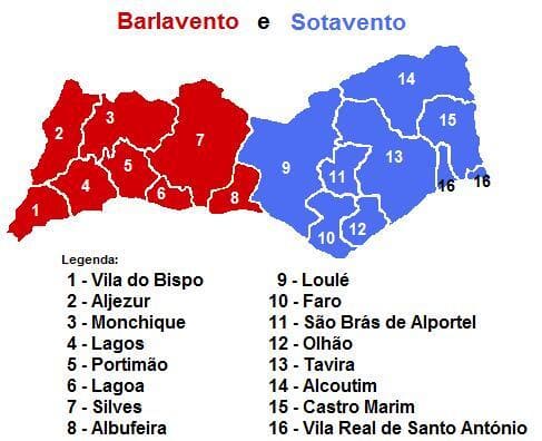 Карта регіону Algarve з розташуванням муніципалітетів, джерело Wikipedia.org