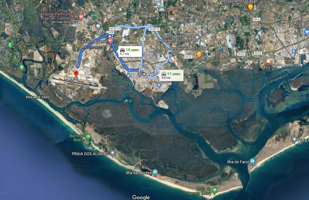 Изображение 4. Расстояние от Фару до аэропорта Фару