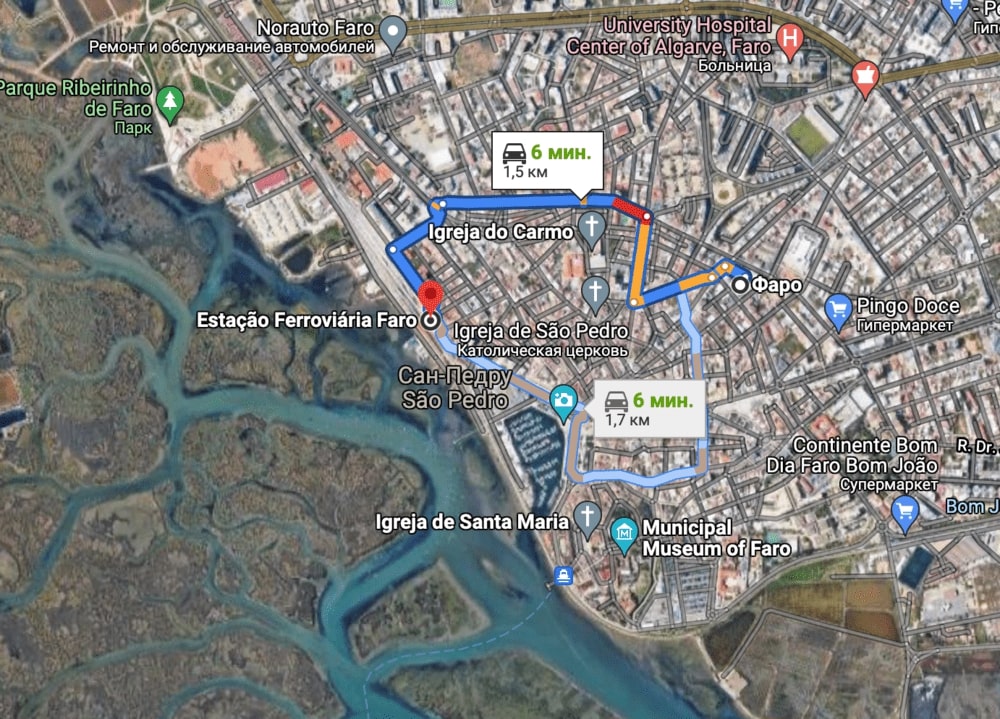 Изображение 5. Расстояние от Фару до железнодорожного вокзала